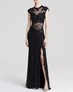 Mac Duggal Sheer Illusion Bateau Neckline Grown Black Size 4 for rent on The Volte - image 1