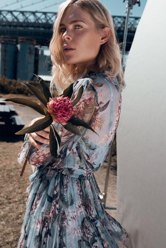 Zimmermann Winsome Ruffle Playsuit Sky Sunbleach Floral Size 8 for rent on The Volte - main image