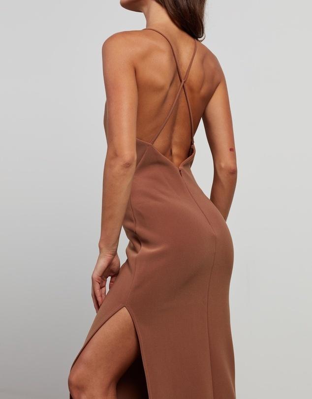 Bec & Bridge Maddison V Midi Dress Brown Size 6 for rent on The Volte - main image