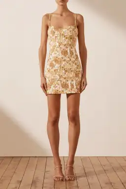 Shona Joy Margarita Linen Fitted Mini Dress Print Size 8 for rent on The Volte - image 1