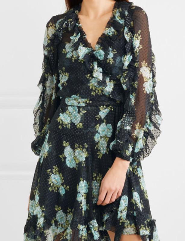 Zimmermann Whitewave Ruffle Wrap Dress Navy Poppy Floral Size 1 / AU 10 for rent on The Volte - main image