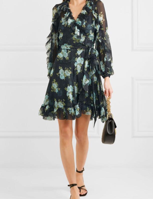 Zimmermann Whitewave Ruffle Wrap Dress Navy Poppy Floral Size 1 / AU 10 for rent on The Volte - main image