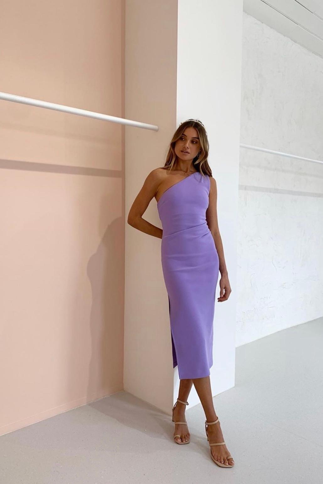Bec and Bridge Gemma Asym Midi Dress Violet Size 6 for rent on The Volte - main image