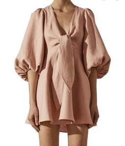 Shona Joy Ace Puff Sleeve Dress Blush Size 6