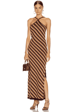 "Staud" Carmel maxi dress, brown diagonal stripe, size small, RRP $320