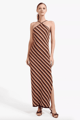 "Staud" Carmel maxi dress, brown diagonal stripe, size small, RRP $320