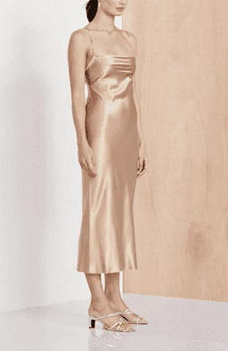 "Bec & Bridge" Amazonite tie back midi dress, gold, size 8, RRP $240