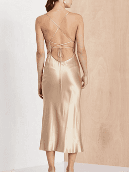 "Bec & Bridge" Amazonite tie back midi dress, gold, size 8, RRP $240