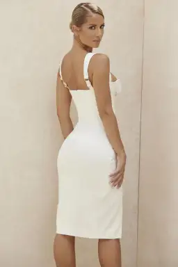 House of CB 'Omaria' Ivory Draped Corset Midi Dress White Size 8 for rent on The Volte - image 2