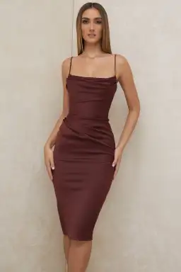 House of CB Anja Satin Corset Midi Dress Brown Size 8