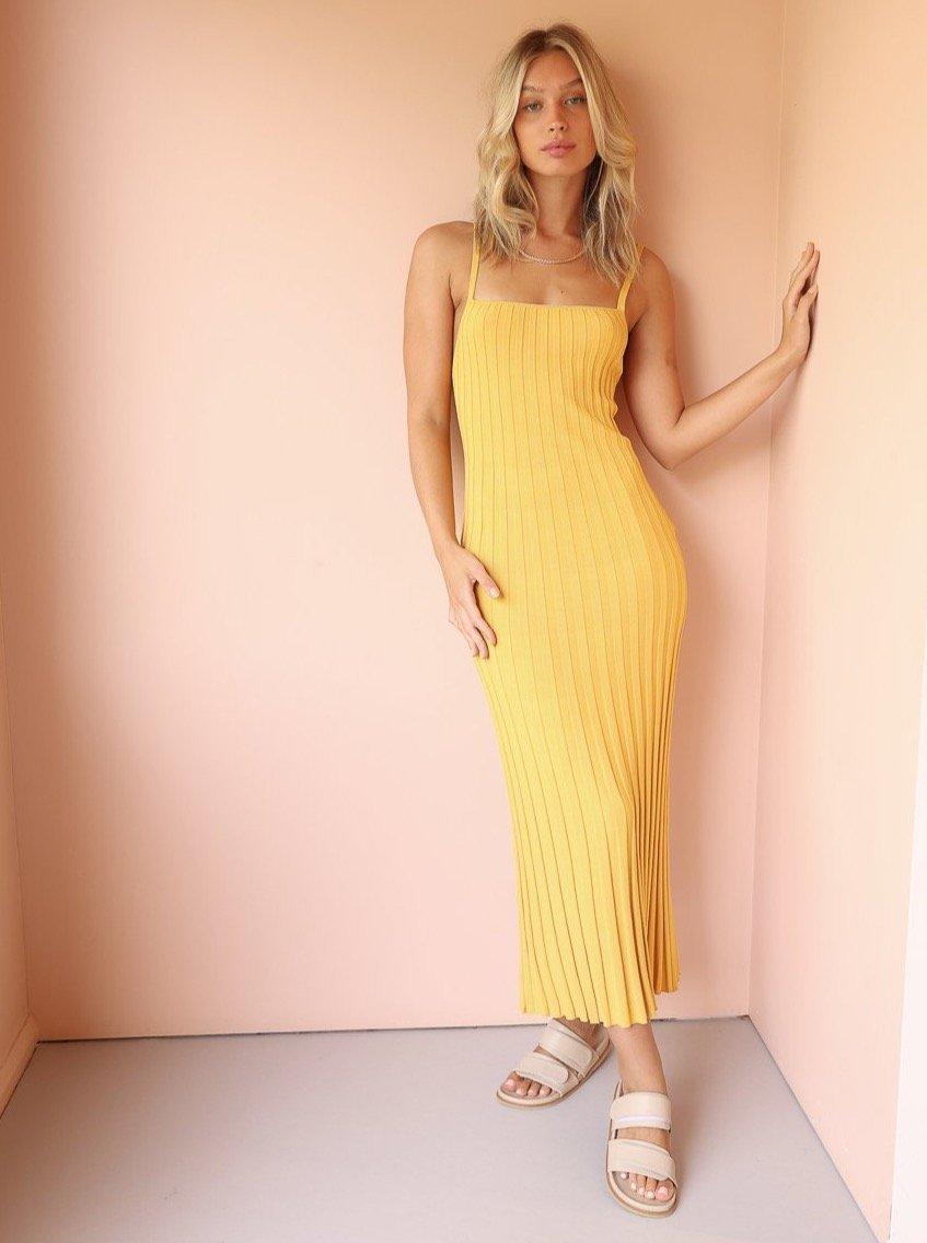 Bec & Bridge Antoinette Knit Midi Dress Yellow Size 10 for rent on The Volte - main image