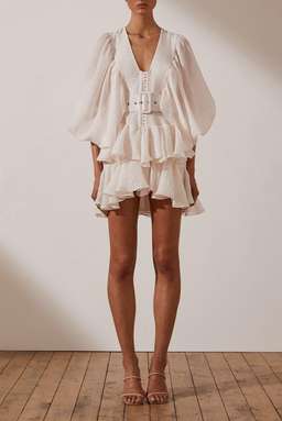 Shona Joy Charlotte Plunged Draped Mini Dress White Size 6 for rent on The Volte - image 1