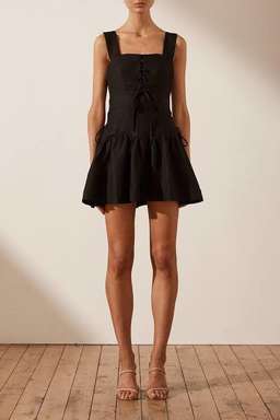 Shona Joy Blanca Lace Up Mini Dress in Black for rent on The Volte - image 1