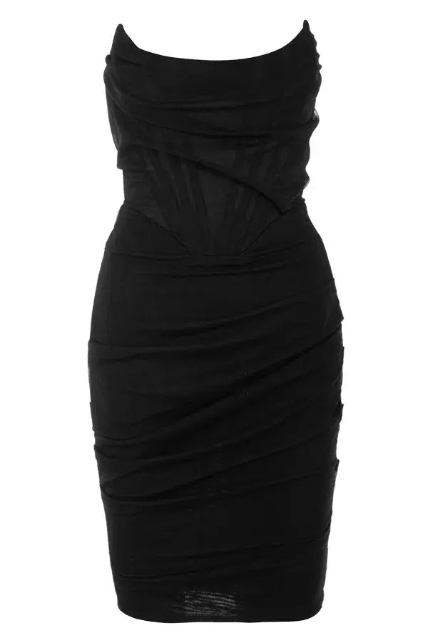House of CB Leila Mesh Strapless Corset Mini Dress Black Size 8 for rent on The Volte - main image