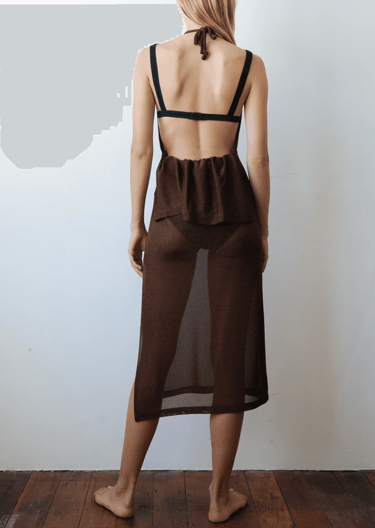 Kacey Delvin Multi Wear Temperate Midi Skirt with Single Side Split Brown Size 12 for rent on The Volte - main image