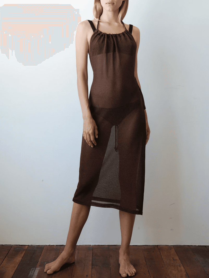 Kacey Delvin Multi Wear Temperate Midi Skirt with Single Side Split Brown Size 12 for rent on The Volte - main image