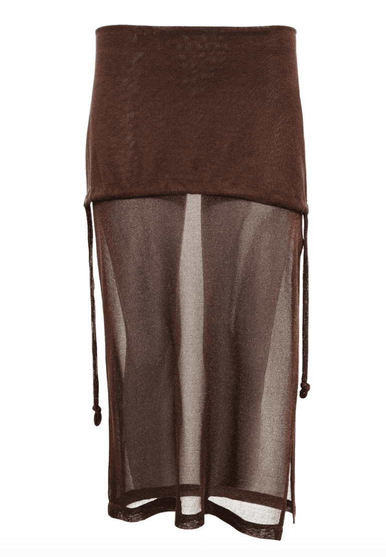Kacey Delvin Multi Wear Temperate Midi Skirt with Single Side Split Brown Size 12 for rent on The Volte - main image