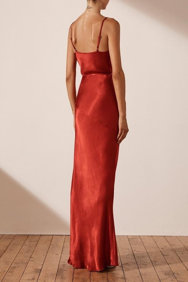 Shona Joy La Lune Bias Cowl Midi Dress Dark Red Size 8 for rent on The Volte - main image