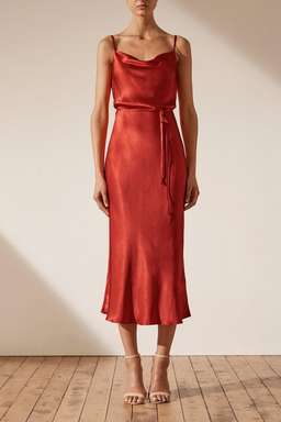 Shona Joy La Lune Bias Cowl Midi Dress Dark Red Size 8 for rent on The Volte - image 1