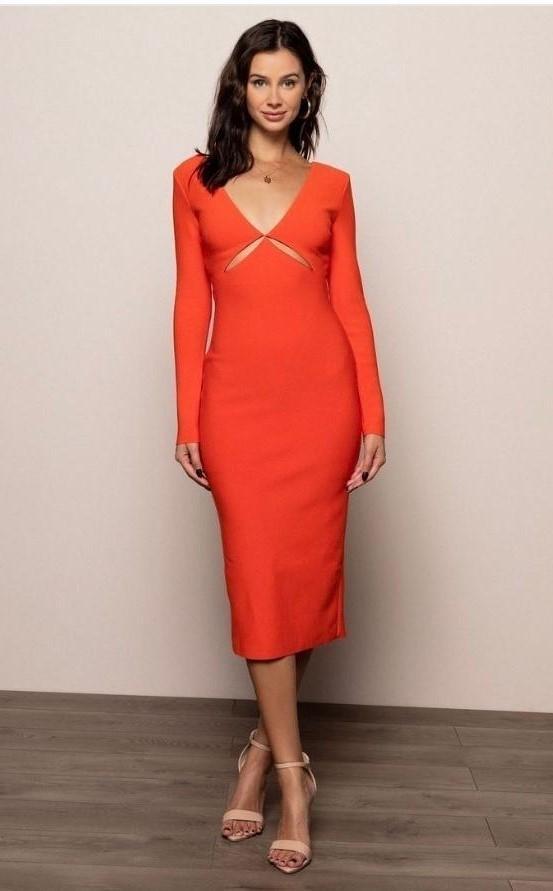 Bec & Bridge Ulla L/S Cut Out Midi Dress Orange Size 8 for rent on The Volte - main image