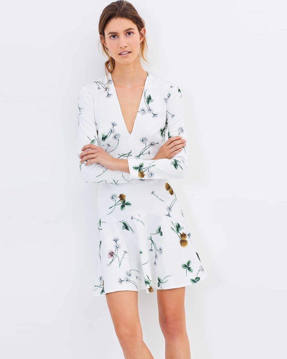 Lover Elderflower V Scuba Mini Dress White Size 12 for rent on The Volte - main image