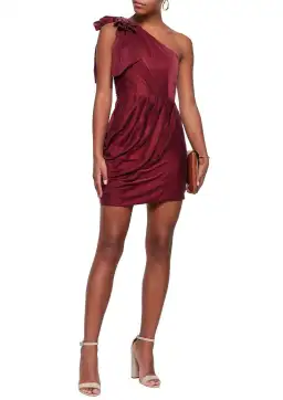Zimmermann Ruched One Shoulder Washed Silk Mini Dress Burgundy Size 6 for rent on The Volte - image 1