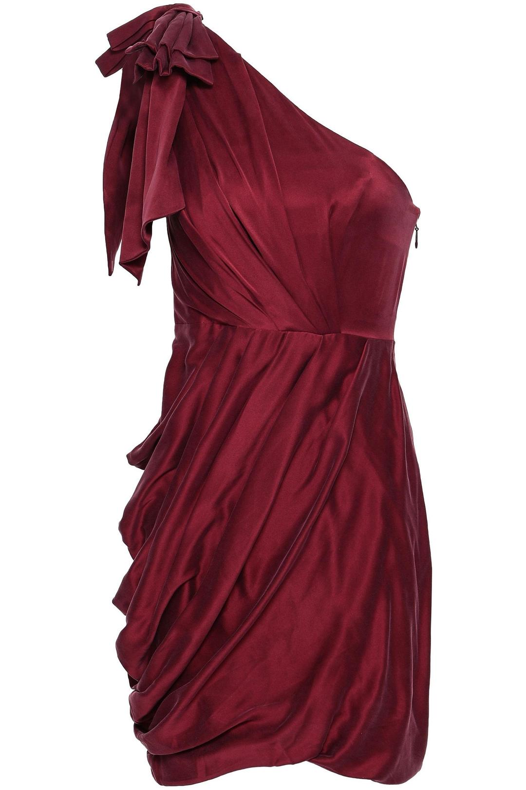 Zimmermann Ruched One Shoulder Washed Silk Mini Dress Burgundy Size 6 for rent on The Volte - main image