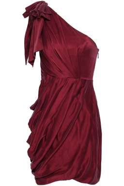 Zimmermann Ruched One Shoulder Washed Silk Mini Dress Burgundy Size 6 for rent on The Volte - image 3