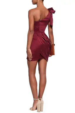 Zimmermann Ruched One Shoulder Washed Silk Mini Dress Burgundy Size 6 for rent on The Volte - image 2