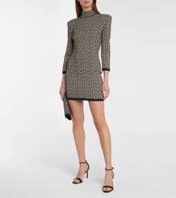 Balmain Monogram-Jacquard Knitted Mini Dress Print Size 10