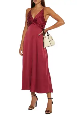 Zimmermann Silk Ruched Picnic Midi Dress Wine Red Size 8