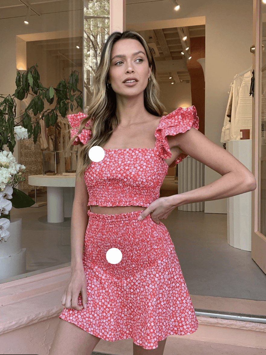 By Nicola Poppy Top & Skirt- Red Posy size 8 for rent on The Volte - main image