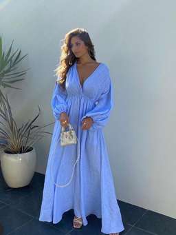 Scanlan Theodore Italian Linen Low Back Dress Blue Size 8 for rent on The Volte - image 2