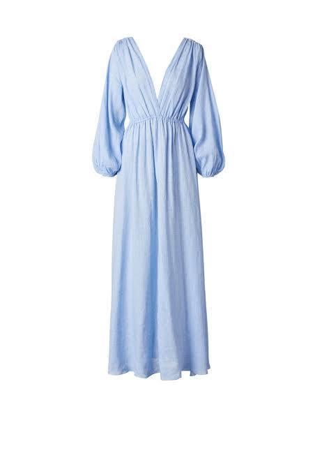 Scanlan Theodore Italian Linen Low Back Dress Blue Size 8 for rent on The Volte - main image