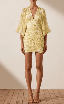 Shona Joy Leticia Plunged Ruched Midi Dress Yellow Size 8 for rent on The Volte - image 2