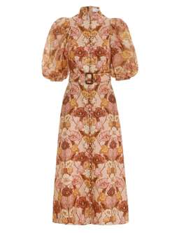 Zimmermann Tempo Puff Sleeve Day Dress in Toffee Nouveau Print Size 10