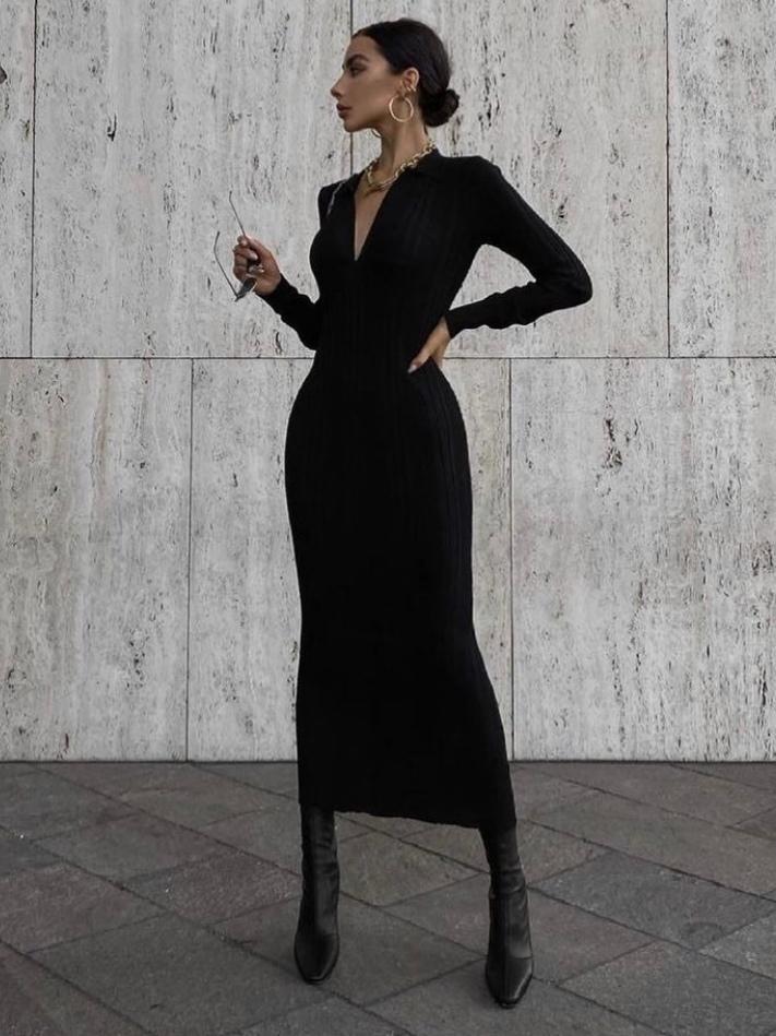 Manning Cartell Split Screen L/S Knit Dress Black Size 8 for rent on The Volte - main image