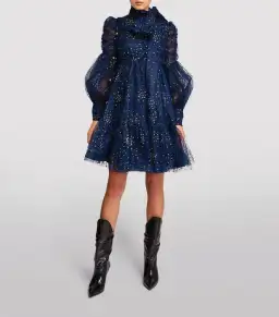 Zimmermann Rhythm Ruched Glitter Mini Dress Blue Size 1/ AU 10