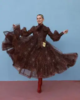 Zimmermann Tempo Ruched Glitter Gown Brown Size 10