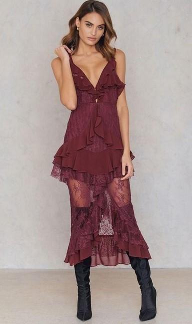 For Love & Lemons Daphne Lace Midi Dress Red Size 12 for rent on The Volte - main image