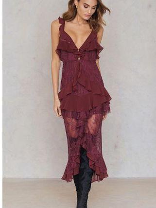 For Love & Lemons Daphne Lace Midi Dress Red Size 12 for rent on The Volte - main image