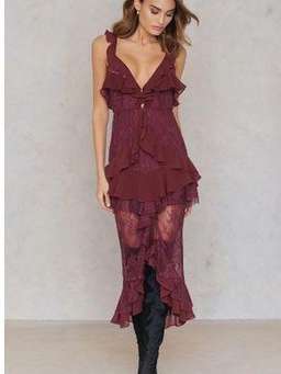 For Love & Lemons Daphne Lace Midi Dress Red Size 12 for rent on The Volte - image 2
