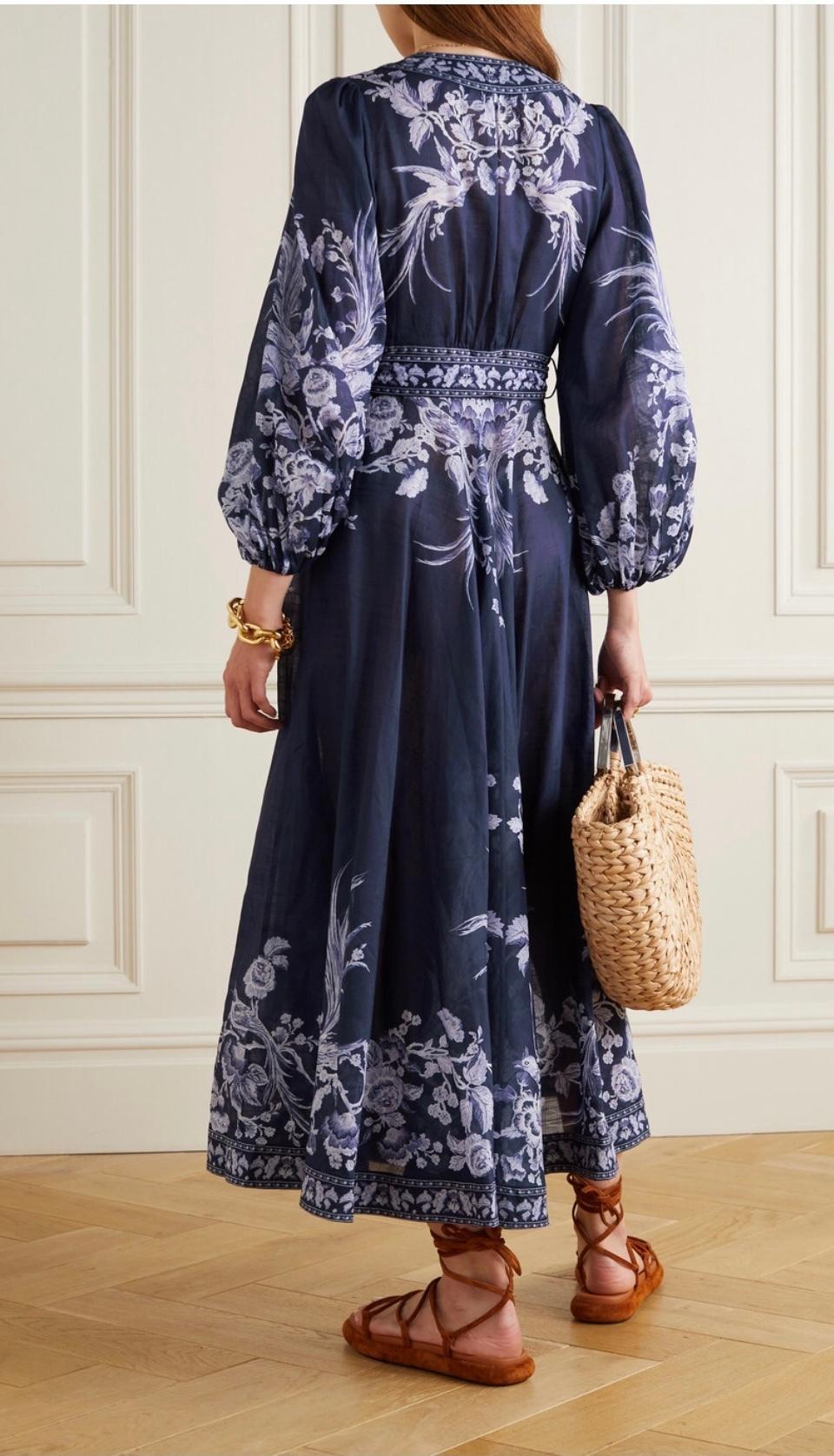 Zimmermann Aliane Blue Wrap Dress Print Size 16 (4) for rent on The Volte - main image