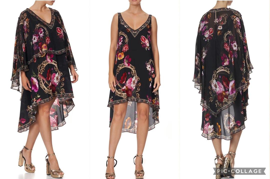 Camilla Mirror Mirror Cape Overlay Dress Black Size 12 for rent on The Volte - main image