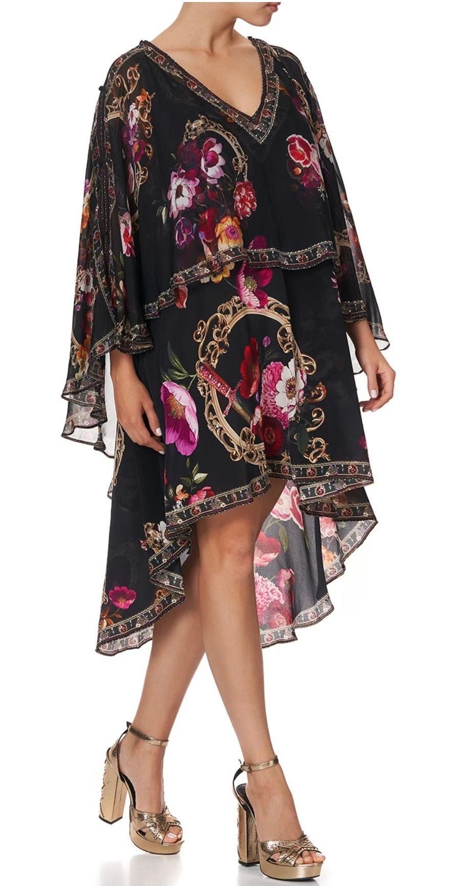 Camilla Mirror Mirror Cape Overlay Dress Black Size 12 for rent on The Volte - main image
