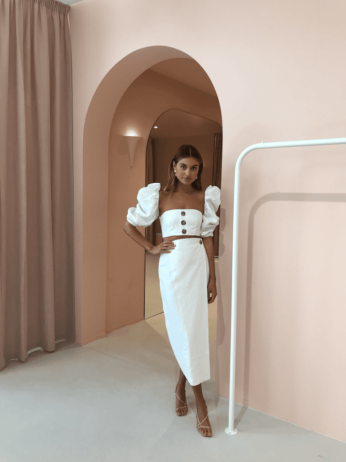 JOSLIN STUDIO HARLOW LINEN WRAP SKIRT & TOP IN OPTICAL WHITE SIZE for rent on The Volte - main image