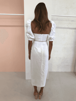 JOSLIN STUDIO HARLOW LINEN WRAP SKIRT & TOP IN OPTICAL WHITE SIZE for rent on The Volte - image 2