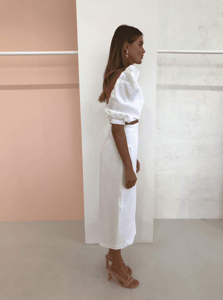 JOSLIN STUDIO HARLOW LINEN WRAP SKIRT & TOP IN OPTICAL WHITE SIZE for rent on The Volte - main image