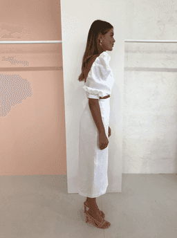 JOSLIN STUDIO HARLOW LINEN WRAP SKIRT & TOP IN OPTICAL WHITE SIZE for rent on The Volte - image 3