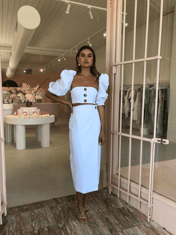 JOSLIN STUDIO HARLOW LINEN WRAP SKIRT & TOP IN OPTICAL WHITE SIZE for rent on The Volte - image 1